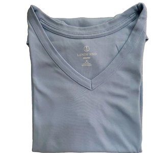 Lands’ End Women’s Medium 10/12 Blue Shaped V-Neck Short Sleeve Cotton Tee Shirt